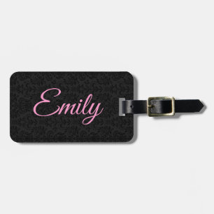Schwarze Damasken Muster Pink Typografie Gepäckanhänger