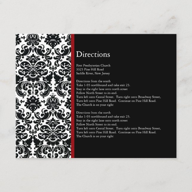 Schwarze Damaskus Red Accent Direction Card Begleitkarte (Vorderseite)