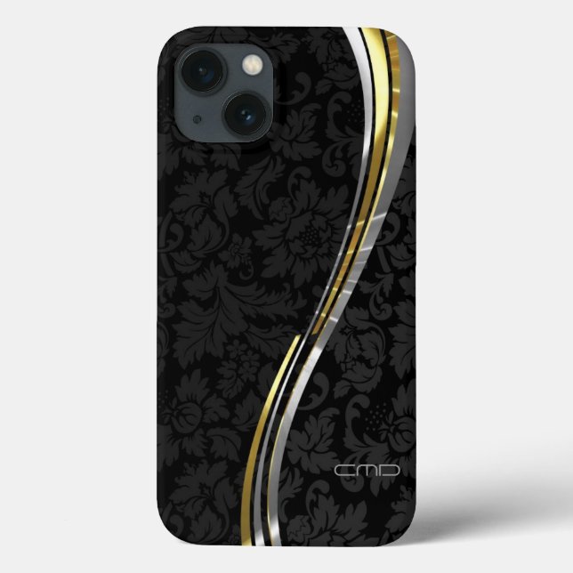 Schwarze Damaskus Silver & Gold Akzente Case-Mate iPhone Hülle (Rückseite)