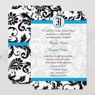 Schwarze Damast-Aquamarin-Besatz-Hochzeitskarten Einladung