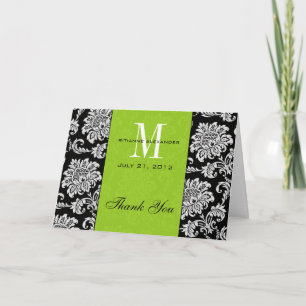 Schwarze Damast grüne Monogramm Hochzeit Danke