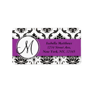 Schwarze Damast-Purple-Hochzeit RSVP-Rücksendeadre Adressaufkleber