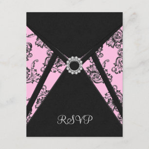 Schwarze Damast-Rosa Elegante Schwarze Antwortkart RSVP Karte