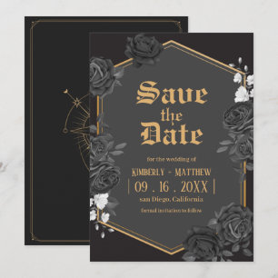 Schwarze Damast-Rosen-Hochzeit Save The Date Einladung
