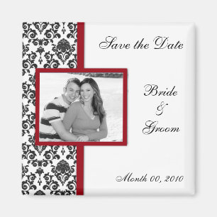 Schwarze Damast-Save the Date Foto-Magneten Magnet