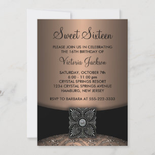 Schwarze Damast Schwarze Sweet Sixteen Party Einladung