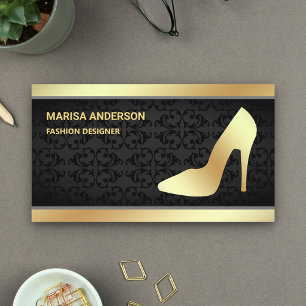 Schwarze Damast-Trendy-Goldfolie-High-Heels-Stilet Visitenkarte
