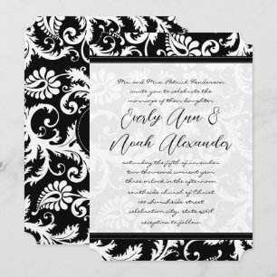 Schwarze Damast-Wirbel mit Punkten Hochzeitseinlad Einladung