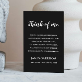 Schwarze denken an mich Feier der Lebenskerze Platzkarte