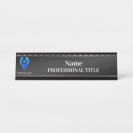 Schwarze Desktop-Bezeichnung mit Logo und Slogan 3 Schreibtischnamensplakette