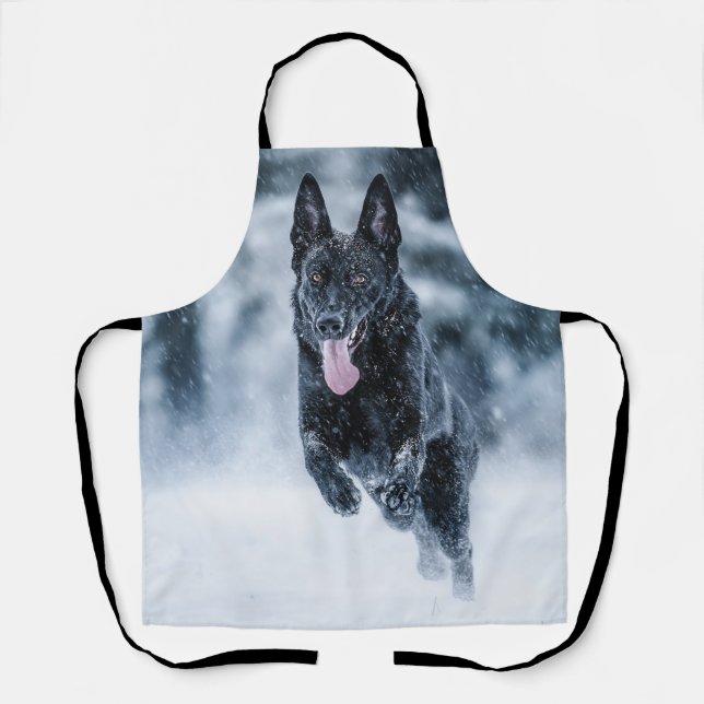 Schwarze Deutsche Schäferhunde im Schnee Bettwäsch Schürze (Vorderseite)
