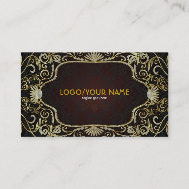 Schwarze Diamanten und goldenes Muster, Vintage Bl Visitenkarte (Vorderseite)