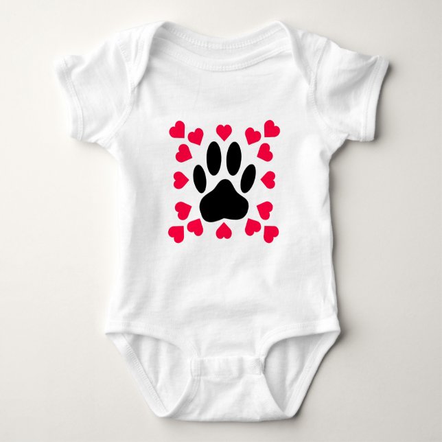 Schwarze Dog Paw Druck mit Herzformen Baby Strampler (Vorderseite)