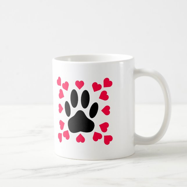 Schwarze Dog Paw Druck mit Herzformen Kaffeetasse (Rechts)