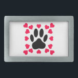Schwarze Dog Paw Druck mit Herzformen Rechteckige Gürtelschnalle<br><div class="desc">Originelles Design einer Hundepuppe mit Herzformen.</div>