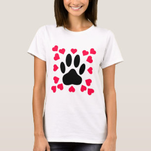 Schwarze Dog Paw Druck mit Herzformen T-Shirt