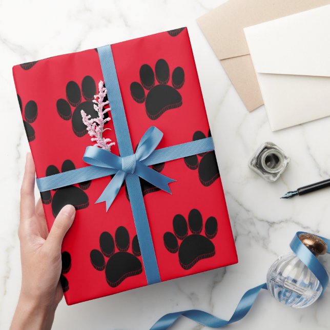 Schwarze Dog Paw Print Hand Dragezeichnet Custom Geschenkpapier (Schenken)