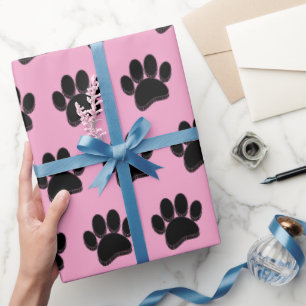 Schwarze Dog Paw Print Hand Dragezeichnet Custom Geschenkpapier