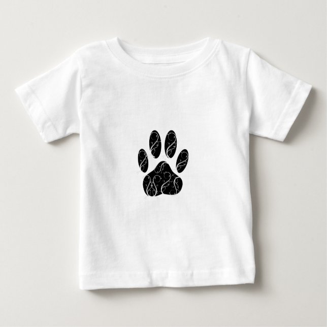 Schwarze Dog Pfosten mit weißen Schnörkeln Baby T-shirt (Vorderseite)