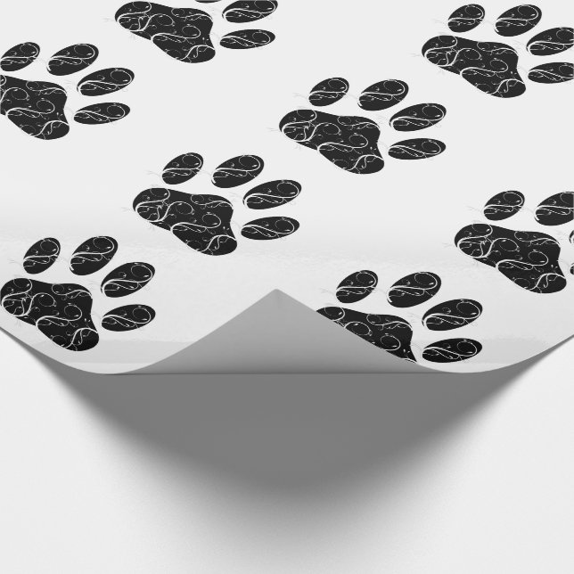 Schwarze Dog Pfosten mit weißen Schnörkeln Geschenkpapier (Ecke)