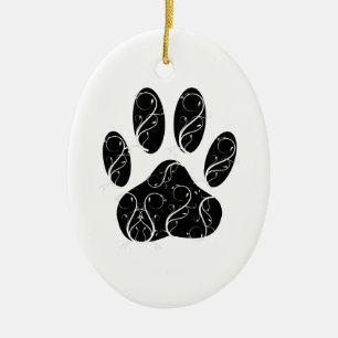 Schwarze Dog Pfosten mit weißen Schnörkeln Keramik Ornament
