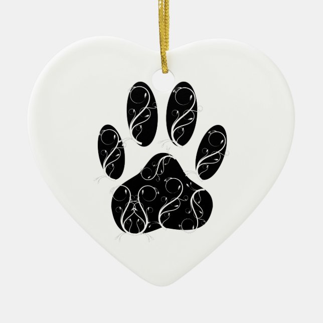 Schwarze Dog Pfosten mit weißen Schnörkeln Keramik Ornament (Vorne)