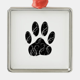 Schwarze Dog Pfosten mit weißen Schnörkeln Silbernes Ornament