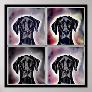 Schwarze Dogge Wasserfarben Abstrakte Kunst Poster