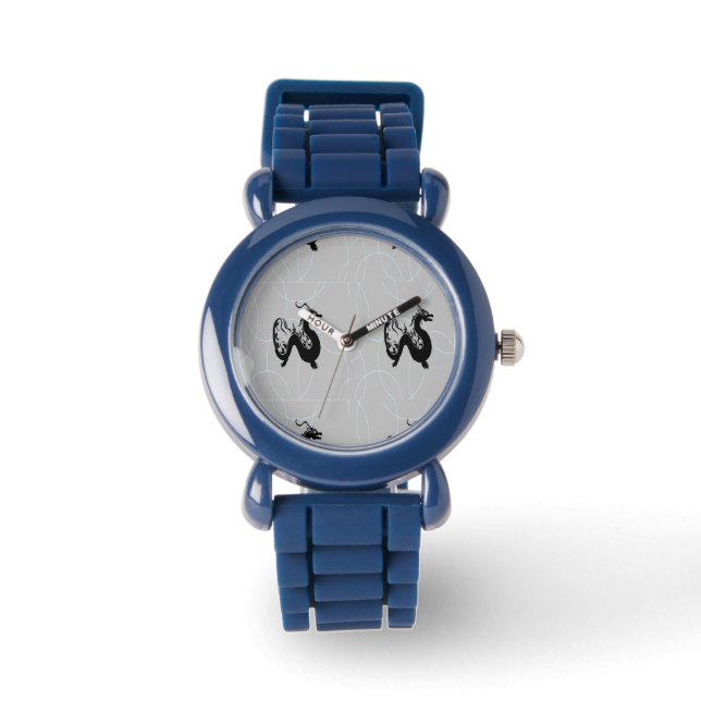 Schwarze Drachen auf grau Armbanduhr (Vorderseite)