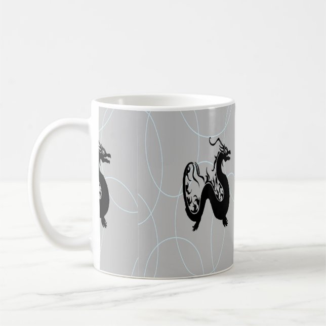 Schwarze Drachen auf grau Kaffeetasse (Links)