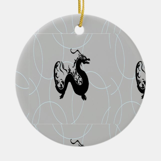 Schwarze Drachen auf grau Keramik Ornament (Vorne)