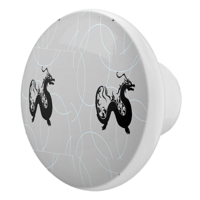 Schwarze Drachen auf grau Keramikknauf (Rechts)