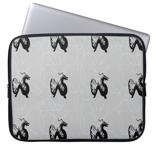 Schwarze Drachen auf grau Laptopschutzhülle (Vorderseite)