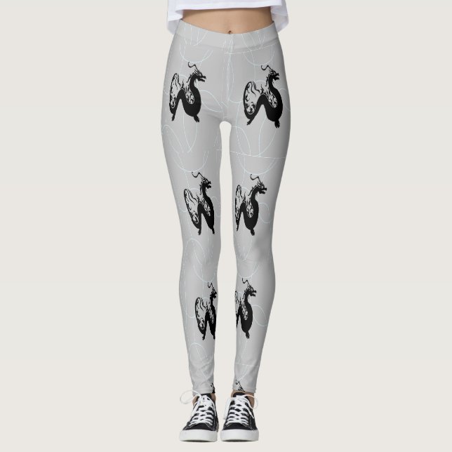 Schwarze Drachen auf grau Leggings (Vorderseite)