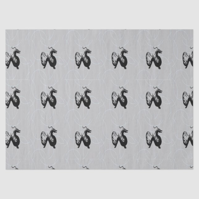 Schwarze Drachen auf grau Seidenpapier (Vorderseite)