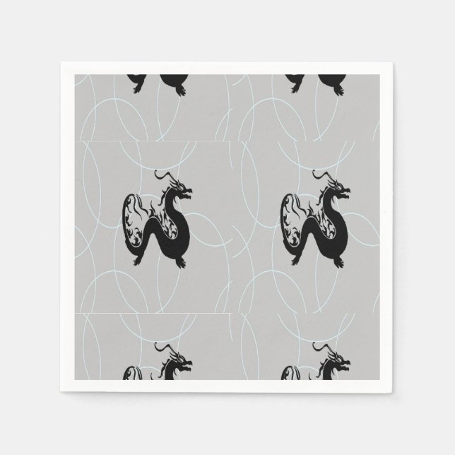 Schwarze Drachen auf grau Serviette (Vorderseite)