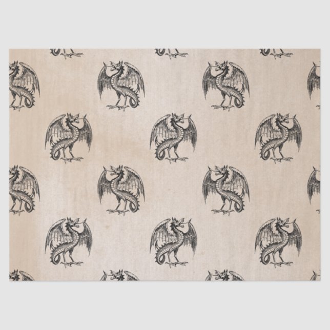 Schwarze Drachen auf Tan-Dekoupage Seidenpapier (Vorderseite)