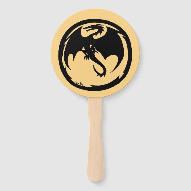 Schwarze Drachen goldene runde Handfächer (Vorderseite)