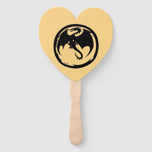 Schwarze Drachen-Goldherz-Handfächer Fächer (Vorderseite)