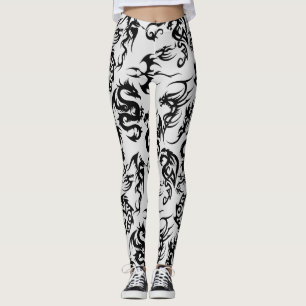 Schwarze Drachen Musterumriss.b L Grauer Hintergru Leggings