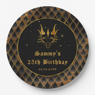 Schwarze Drachenschuppen Gold-falscher Glitter Geb Pappteller