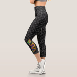 Schwarze Drachenskala mit Golddrache Capri Leggings