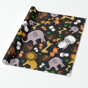 Schwarze Dschungelsafaritiere Geschenkpapier