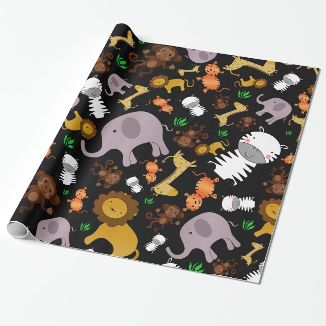 Schwarze Dschungelsafaritiere Geschenkpapier (Ungerollt)