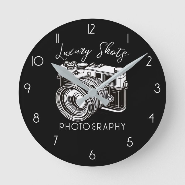 Schwarze DSLR-Kamera Fotografie Runde Wanduhr (Vorderseite)