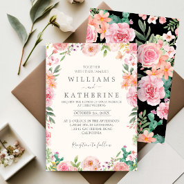 Schwarze Dusty Blush Pink & Peach Blumenzehen Einladung