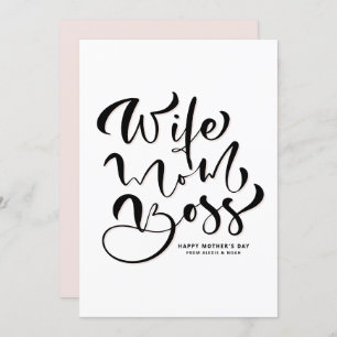 Schwarze Ehefrau Mama Boss Kalligrafie Muttertag Feiertagskarte