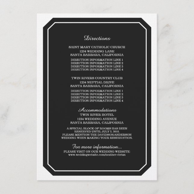 Schwarze, einfach elegante Informationskarte Begleitkarte (Vorderseite)