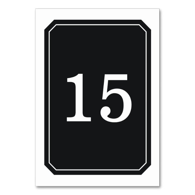 Schwarze, einfach elegante Tischkarte Tischnummer (Vorderseite)