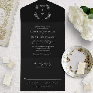 Schwarze einfache Hochzeit All In One Einladung